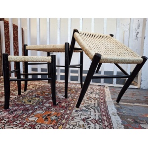 1970s Nest Of Three Ebonised Danish Tables/Stools. Vintage/Mid Century/Gio Ponti