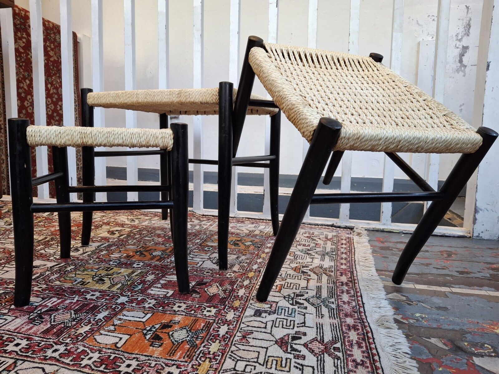 1970s Nest Of Three Ebonised Danish Tables/Stools. Vintage/Mid Century/Gio Ponti