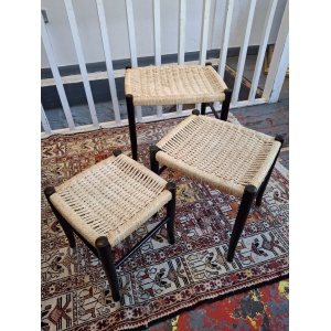 1970s Nest Of Three Ebonised Danish Tables/Stools. Vintage/Mid Century/Gio Ponti