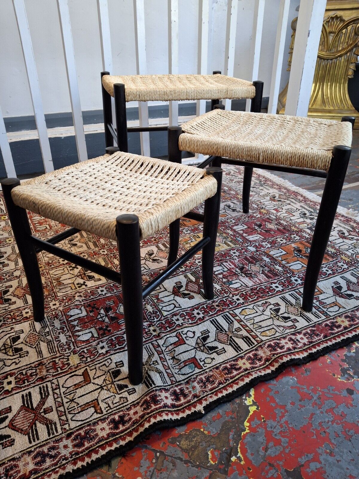 1970s Nest Of Three Ebonised Danish Tables/Stools. Vintage/Mid Century/Gio Ponti