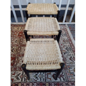 1970s Nest Of Three Ebonised Danish Tables/Stools. Vintage/Mid Century/Gio Ponti