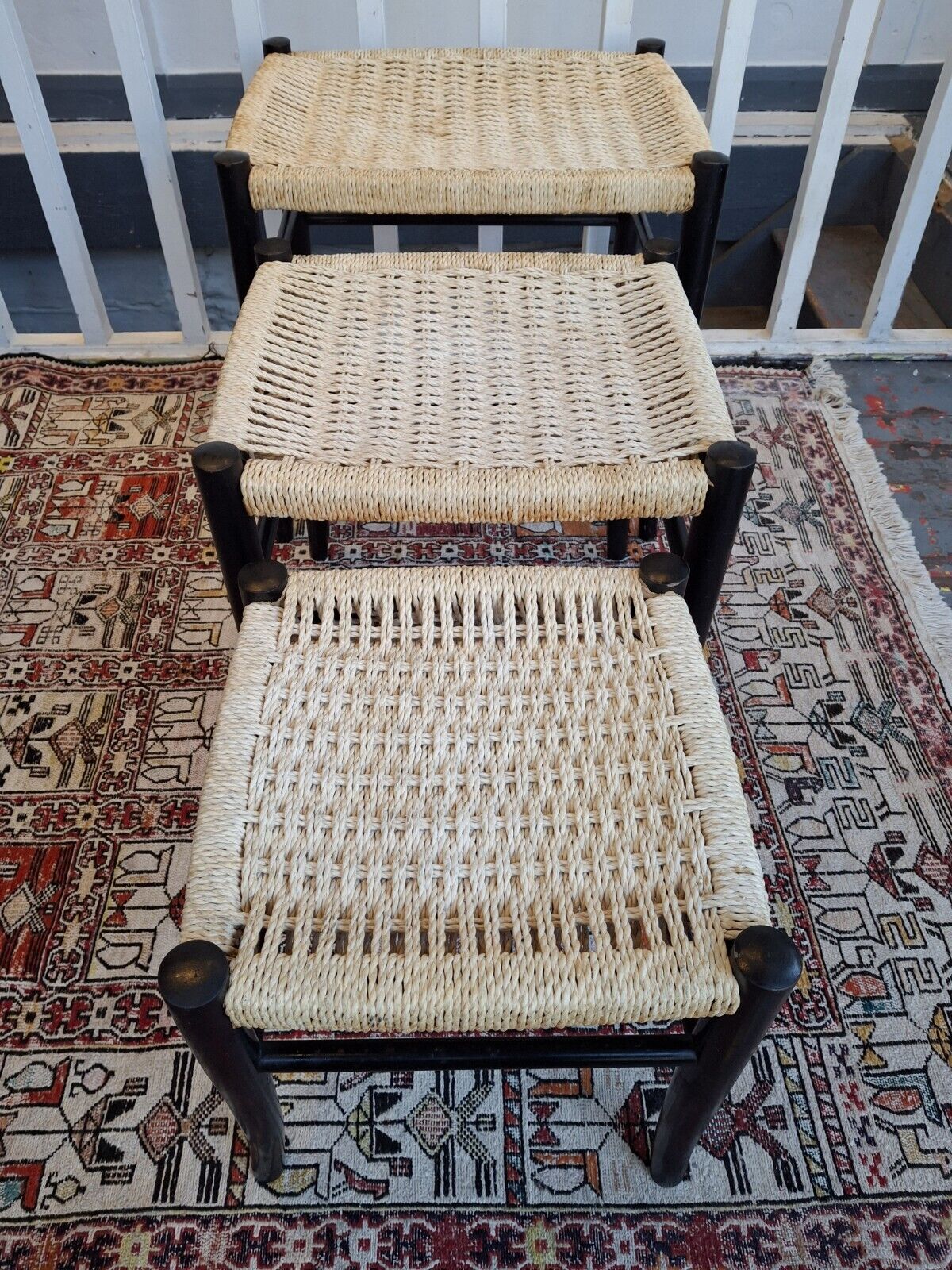 1970s Nest Of Three Ebonised Danish Tables/Stools. Vintage/Mid Century/Gio Ponti