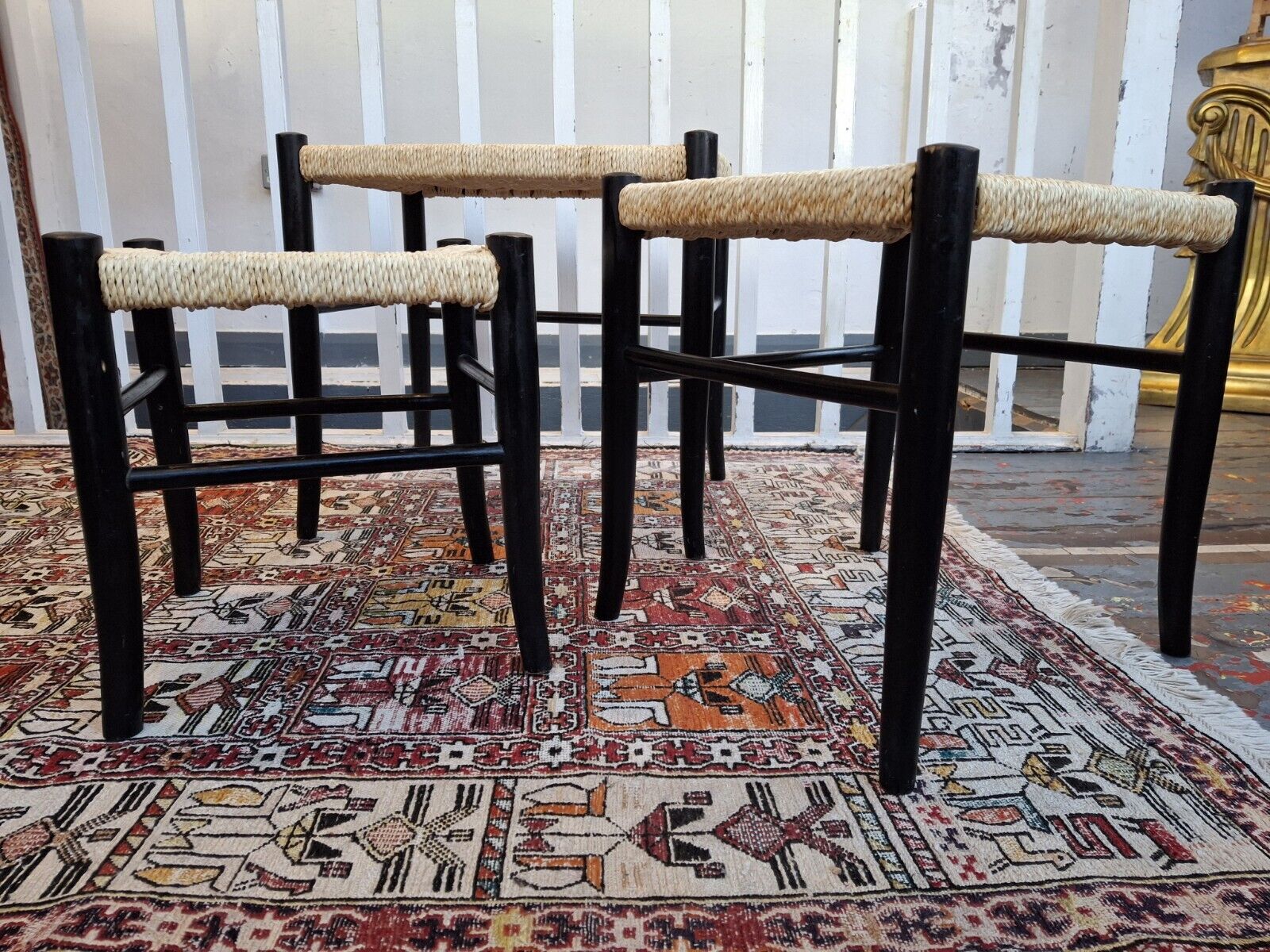 1970s Nest Of Three Ebonised Danish Tables/Stools. Vintage/Mid Century/Gio Ponti