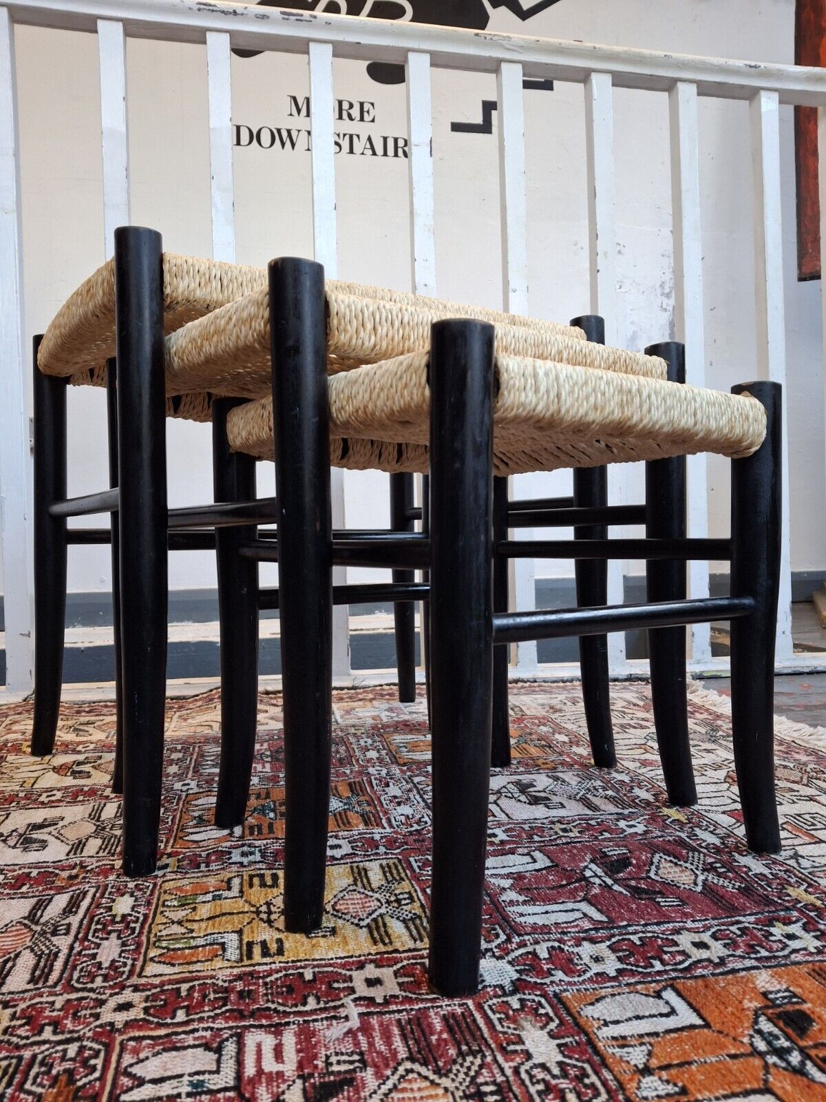 1970s Nest Of Three Ebonised Danish Tables/Stools. Vintage/Mid Century/Gio Ponti