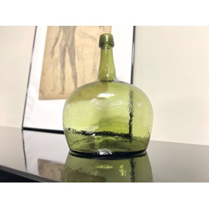 19th Century, Green Blown Glass Oval Demijohn