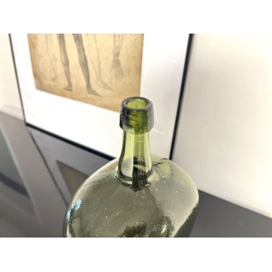 19th Century, Green Blown Glass Oval Demijohn