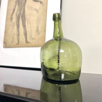 19th Century, Green Blown Glass Oval Demijohn