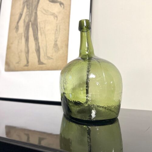 19th Century, Green Blown Glass Oval Demijohn