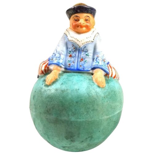 A rare antique coloured bisque porcelain novelty Roly Poly Clown Figure C.1900+