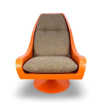 Mid Century Orange Swivel Chair By Easy Crest