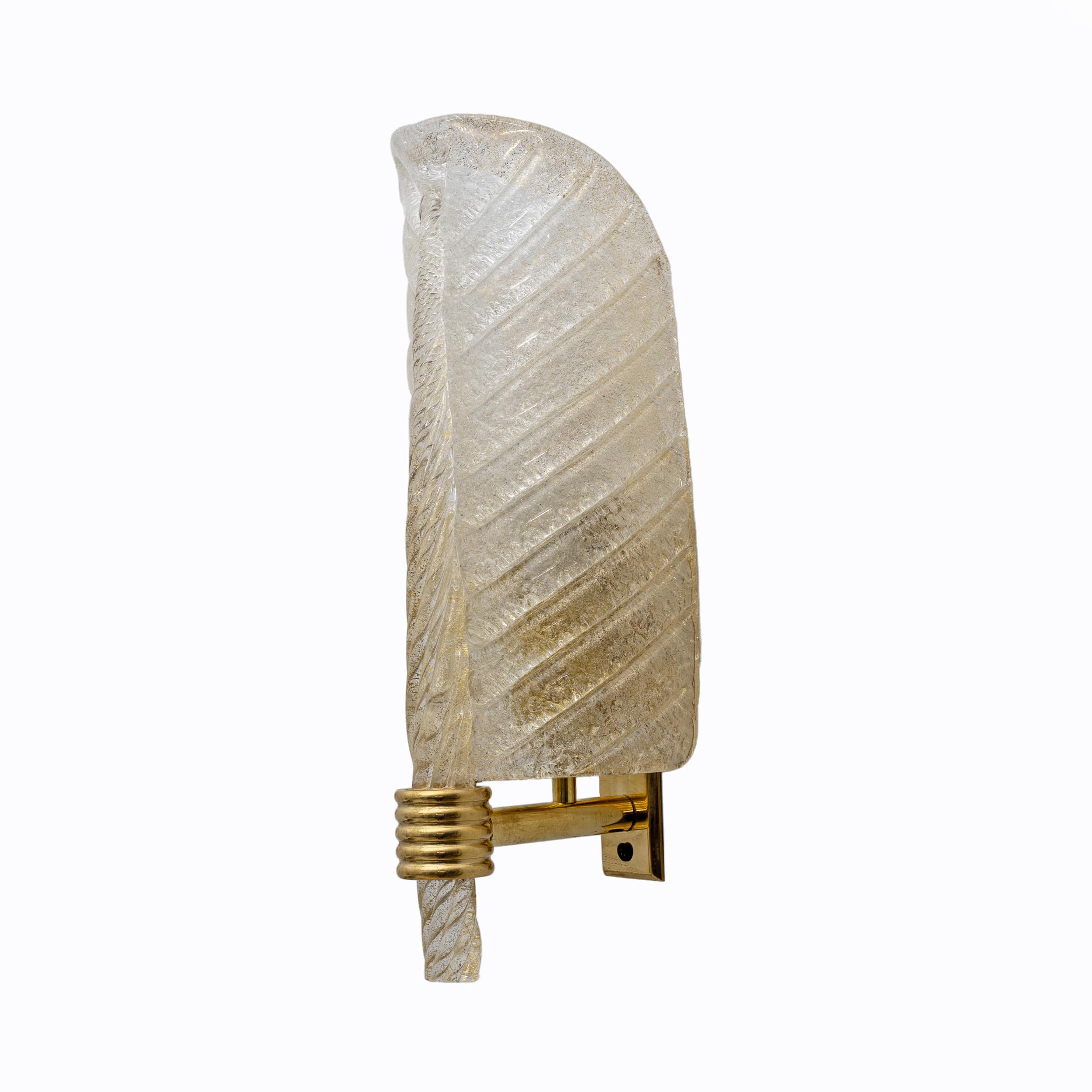Pair of Barovier & Toso Style Mid-Century "Graniglia" Murano Glass Leaf Sconces