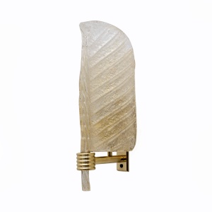 Pair of Barovier & Toso Style Mid-Century "Graniglia" Murano Glass Leaf Sconces
