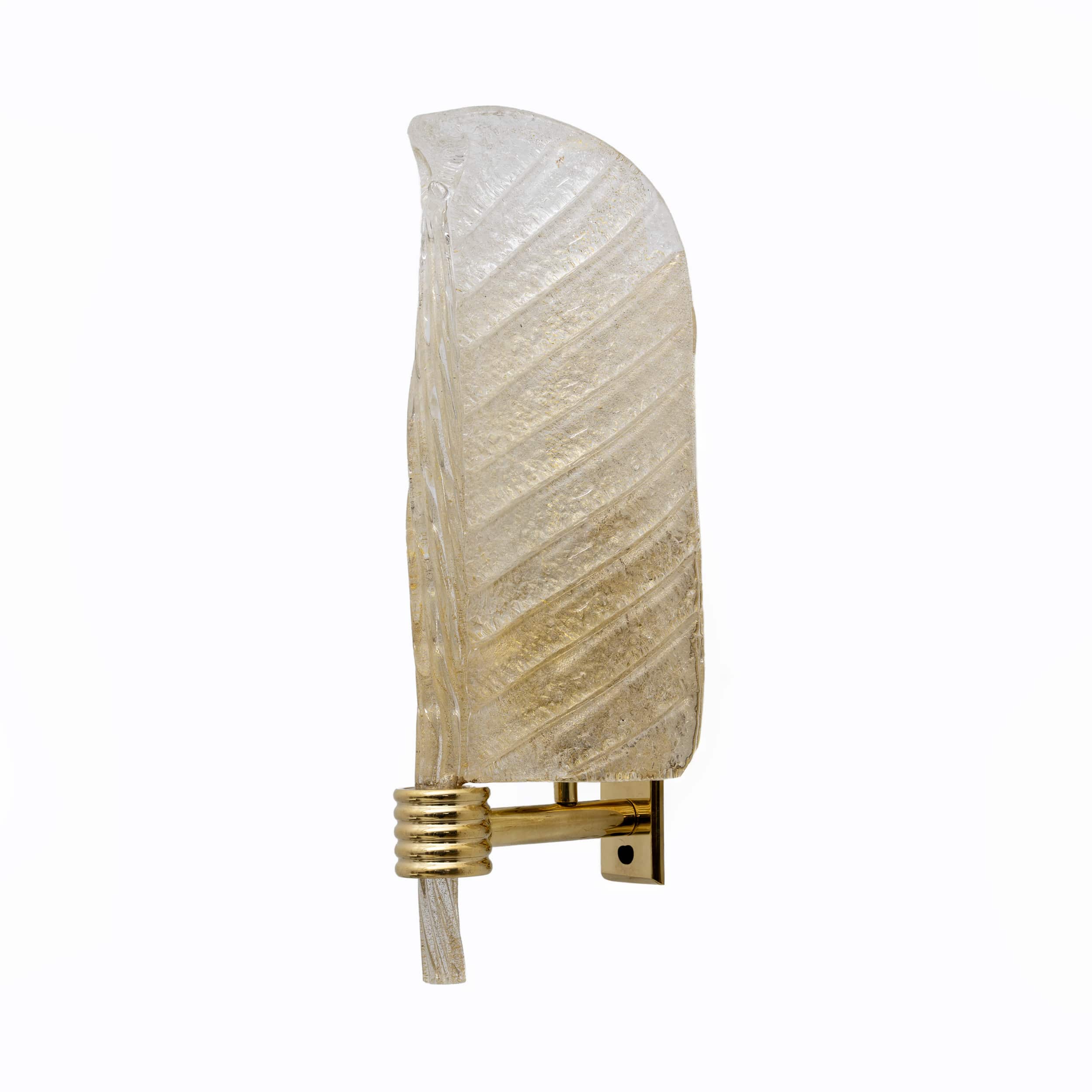 Pair of Barovier & Toso Style Mid-Century "Graniglia" Murano Glass Leaf Sconces