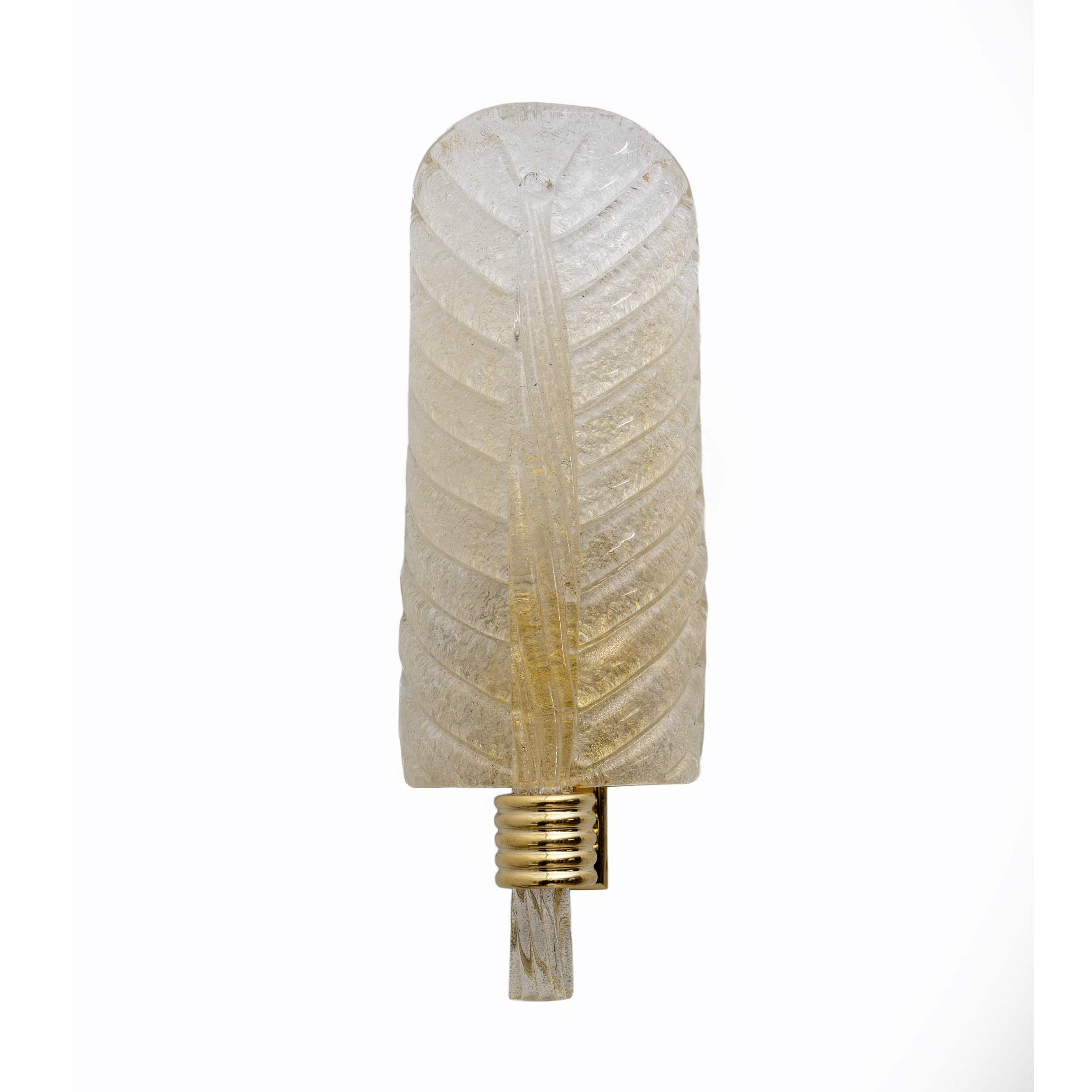 Pair of Barovier & Toso Style Mid-Century "Graniglia" Murano Glass Leaf Sconces