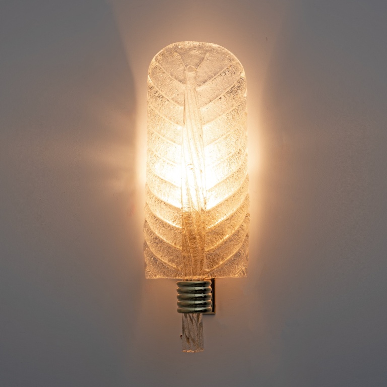Pair of Barovier & Toso Style Mid-Century "Graniglia" Murano Glass Leaf Sconces - Image 7