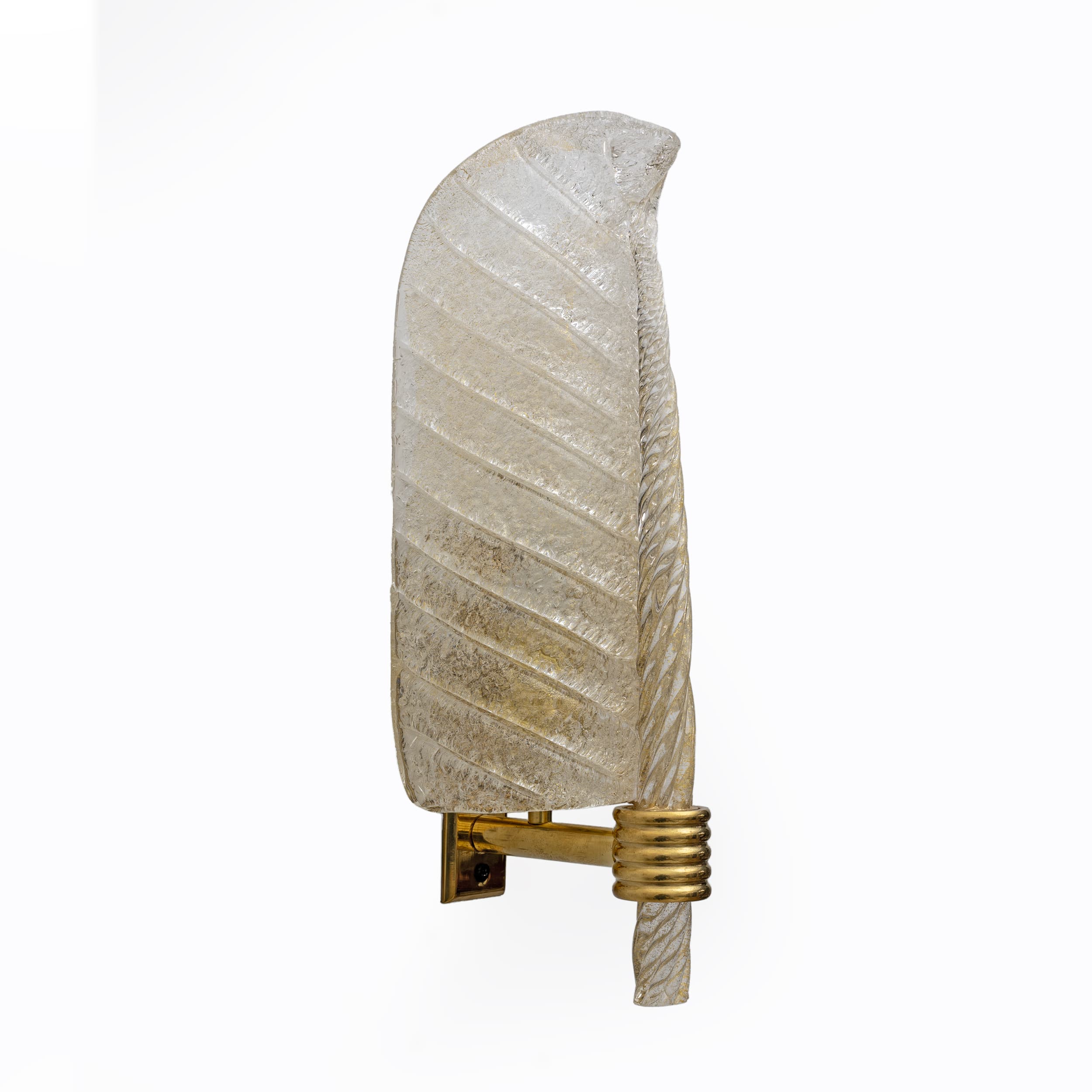 Pair of Barovier & Toso Style Mid-Century "Graniglia" Murano Glass Leaf Sconces