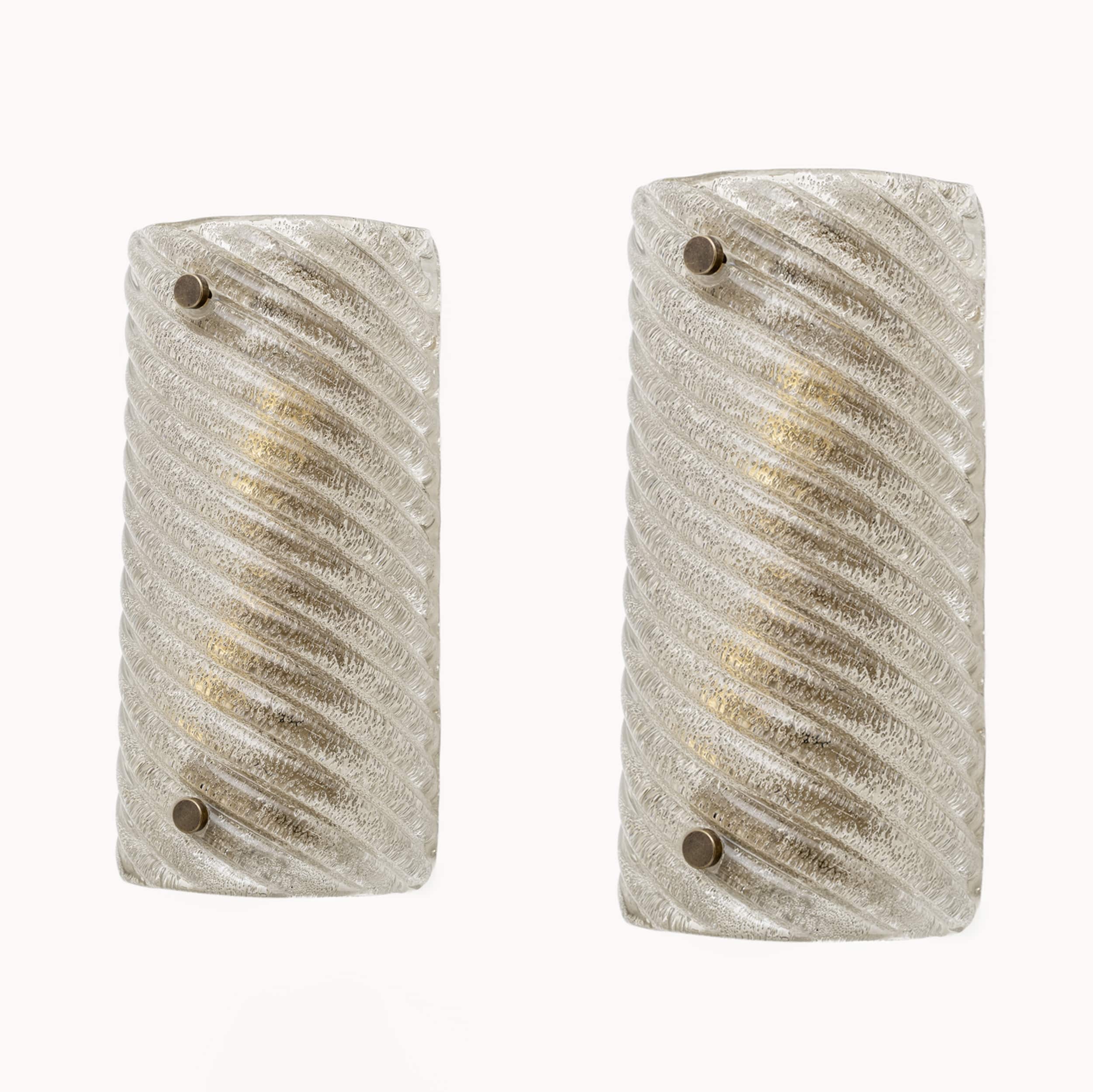 Pair of Barovier & Toso Style Modern Murano Glass Smoked Twisted Sconces /cm H25