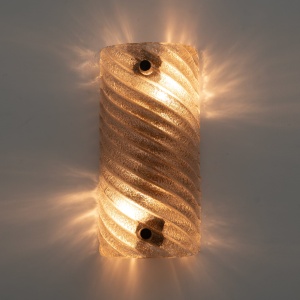 Pair of Barovier & Toso Style Modern Murano Glass Smoked Twisted Sconces /cm H25