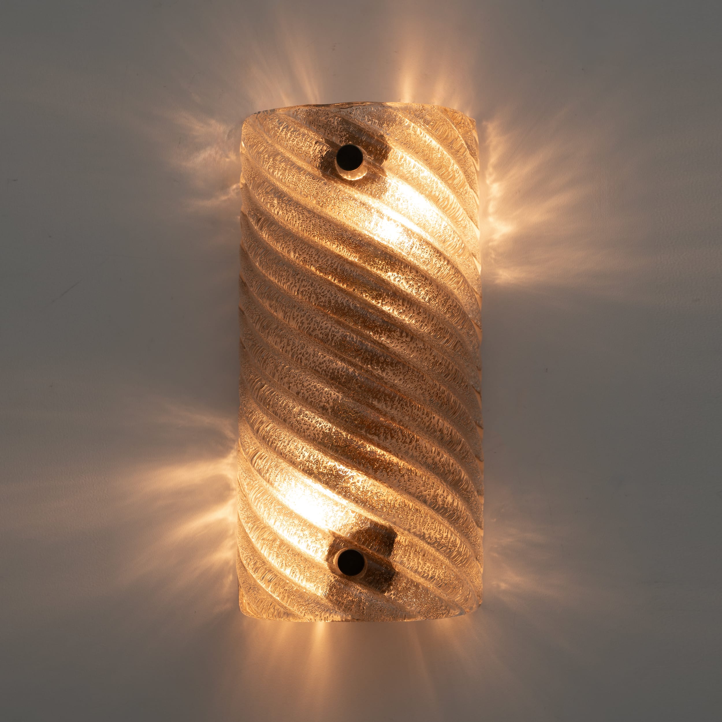 Pair of Barovier & Toso Style Modern Murano Glass Smoked Twisted Sconces /cm H25