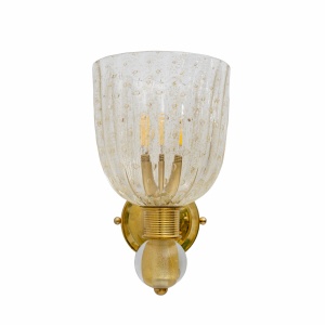 Attributed to Barovier & Toso Brass and Pulegoso Murano Glass Sconces, Pair