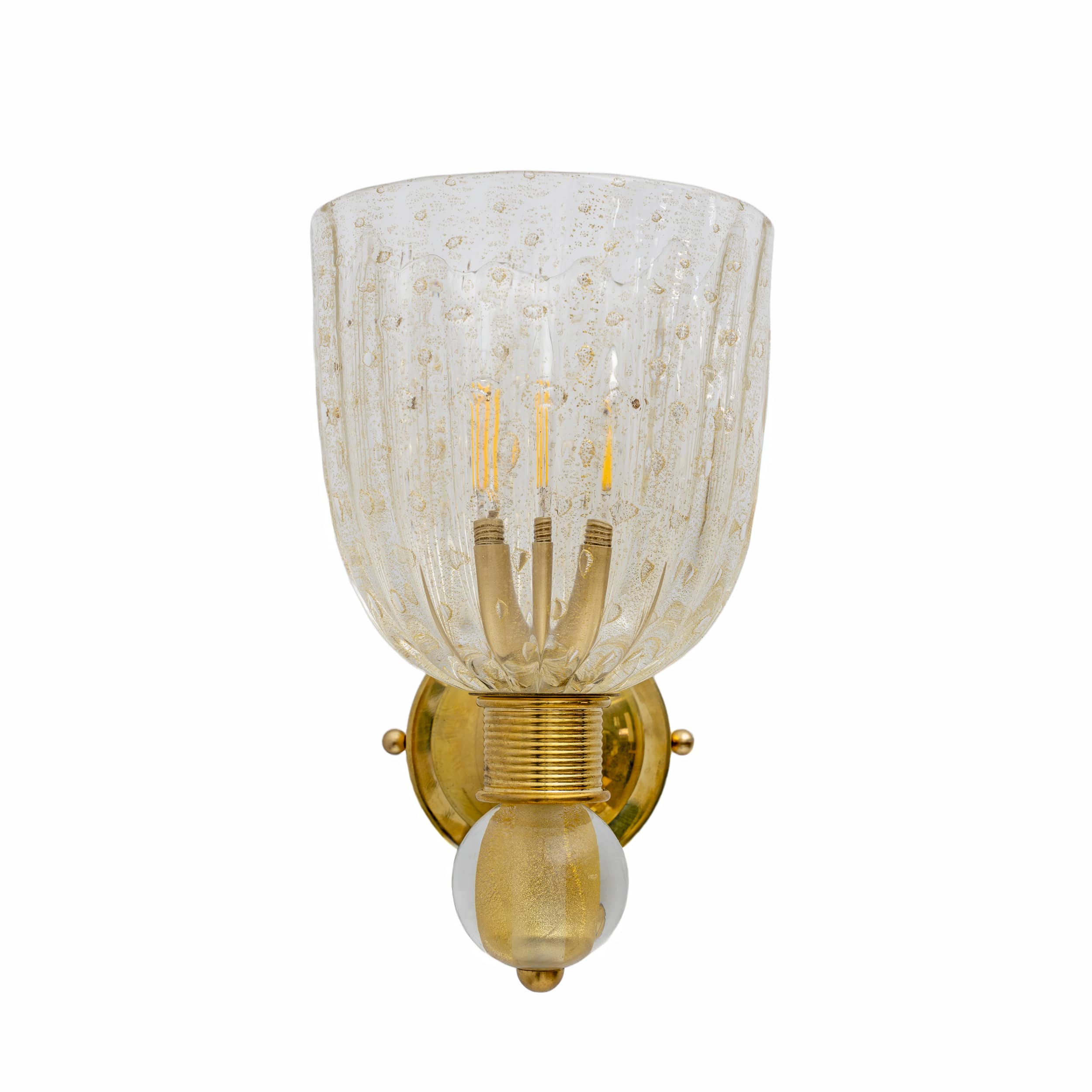 Attributed to Barovier & Toso Brass and Pulegoso Murano Glass Sconces, Pair