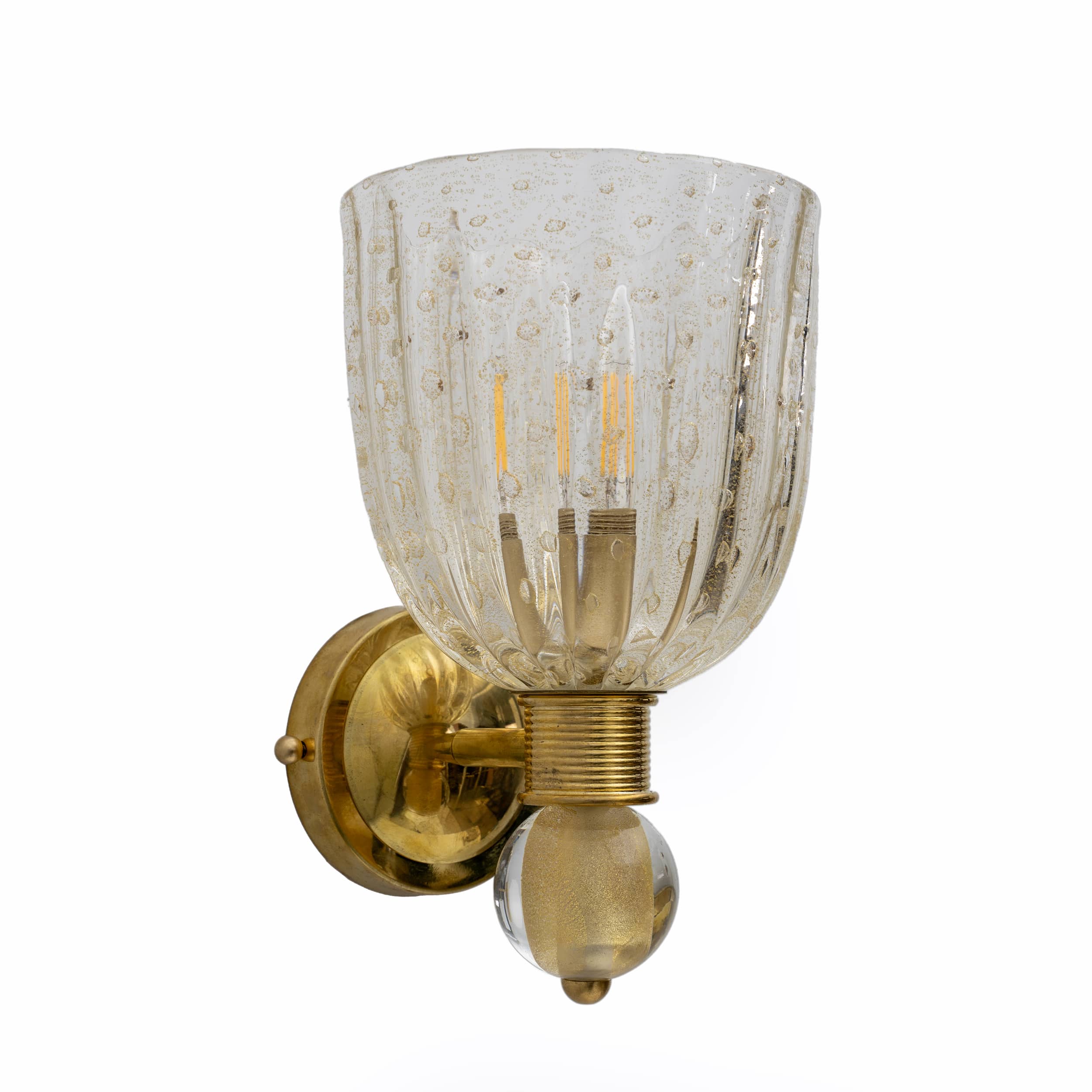 Attributed to Barovier & Toso Brass and Pulegoso Murano Glass Sconces, Pair