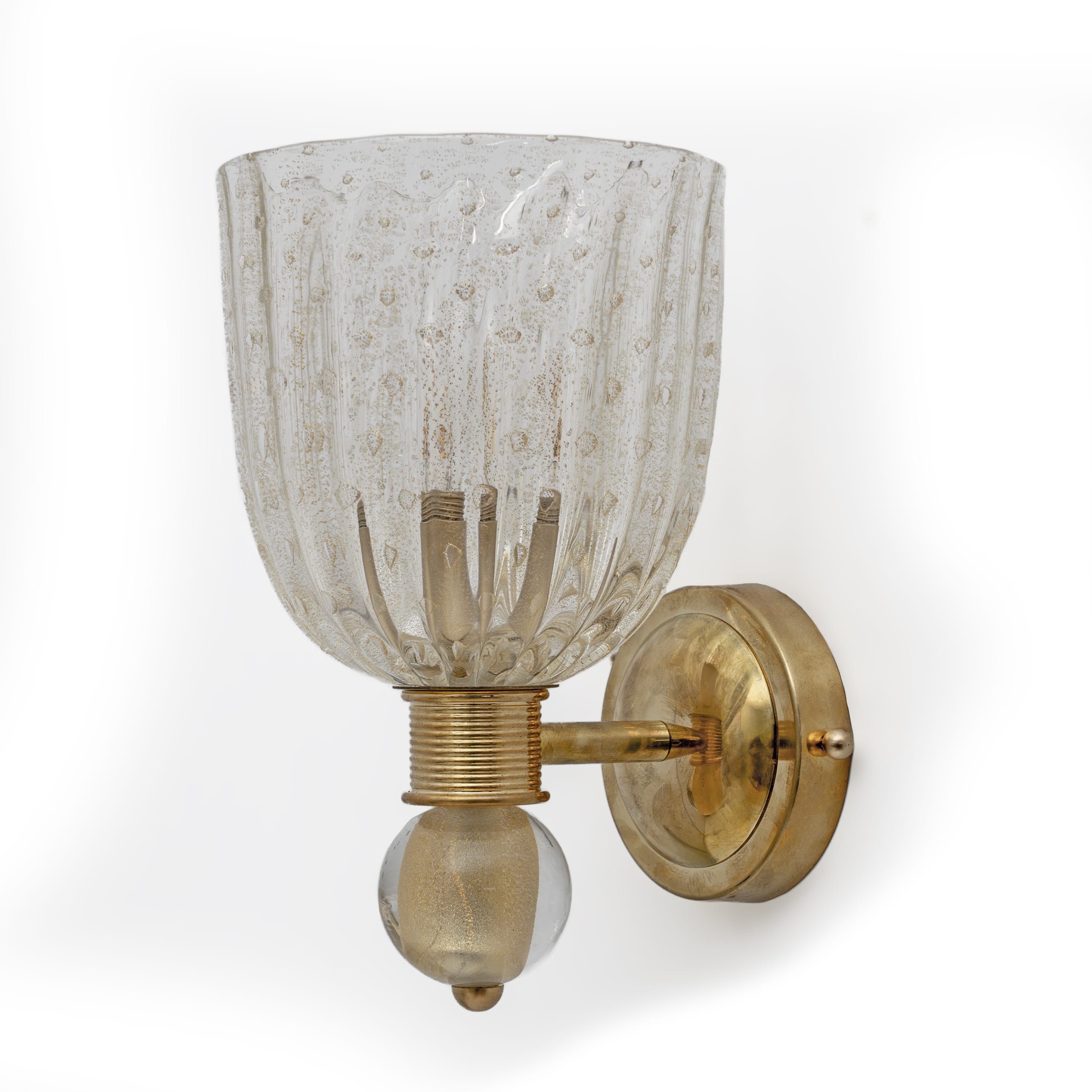 Attributed to Barovier & Toso Brass and Pulegoso Murano Glass Sconces, Pair
