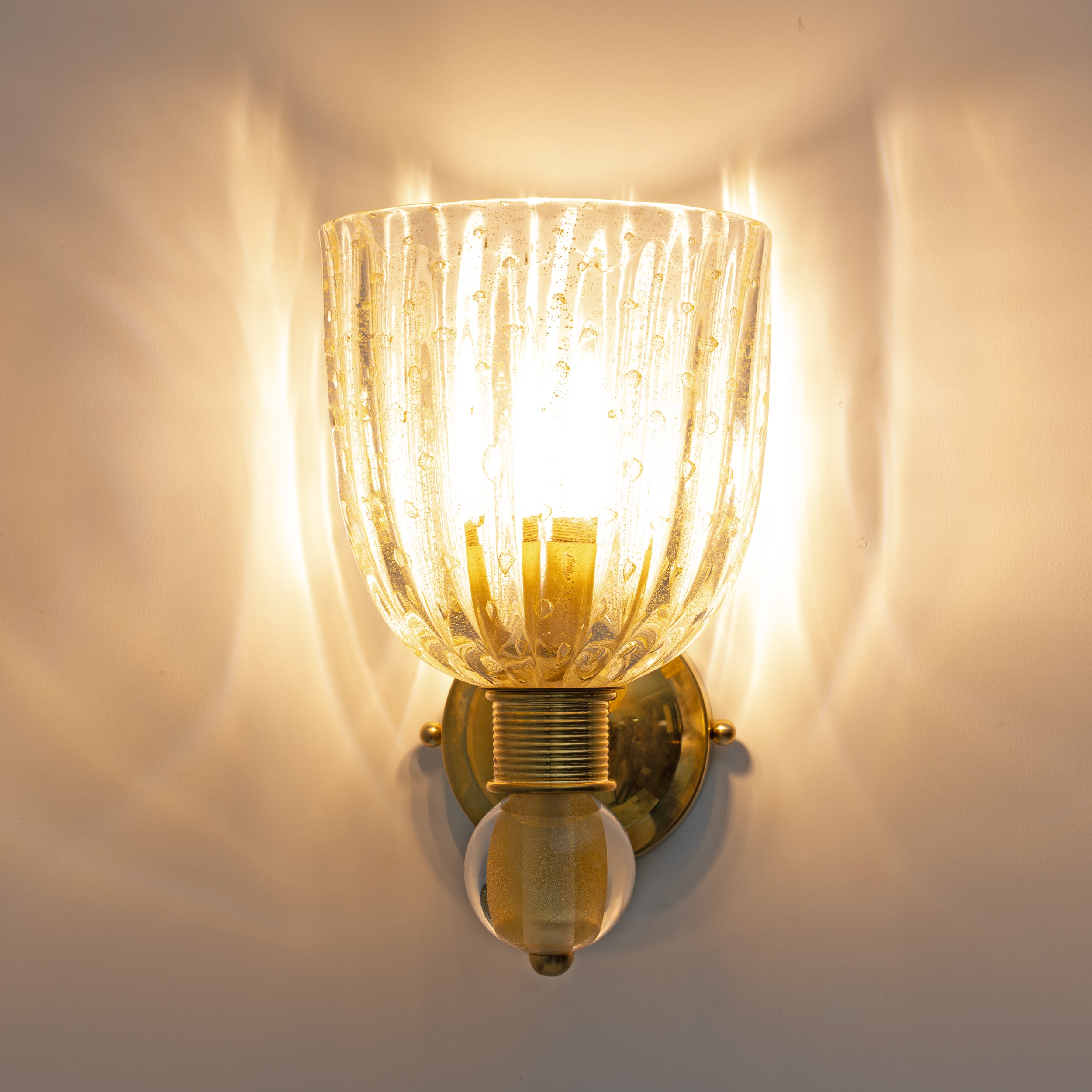 Attributed to Barovier & Toso Brass and Pulegoso Murano Glass Sconces, Pair