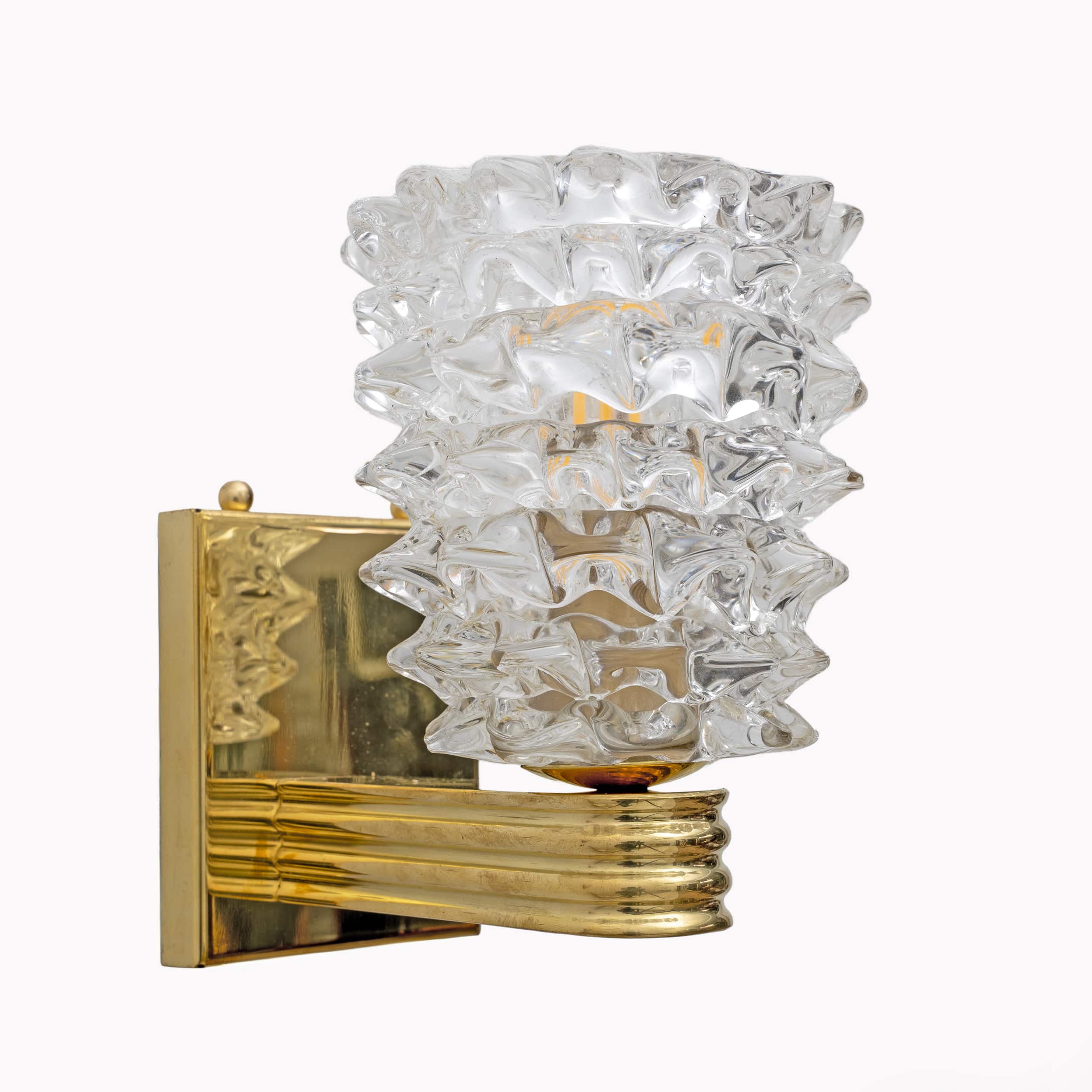 Barovier & Toso Art Dèco Style Brass and Rostrato Murano Glass Sconces, Pair