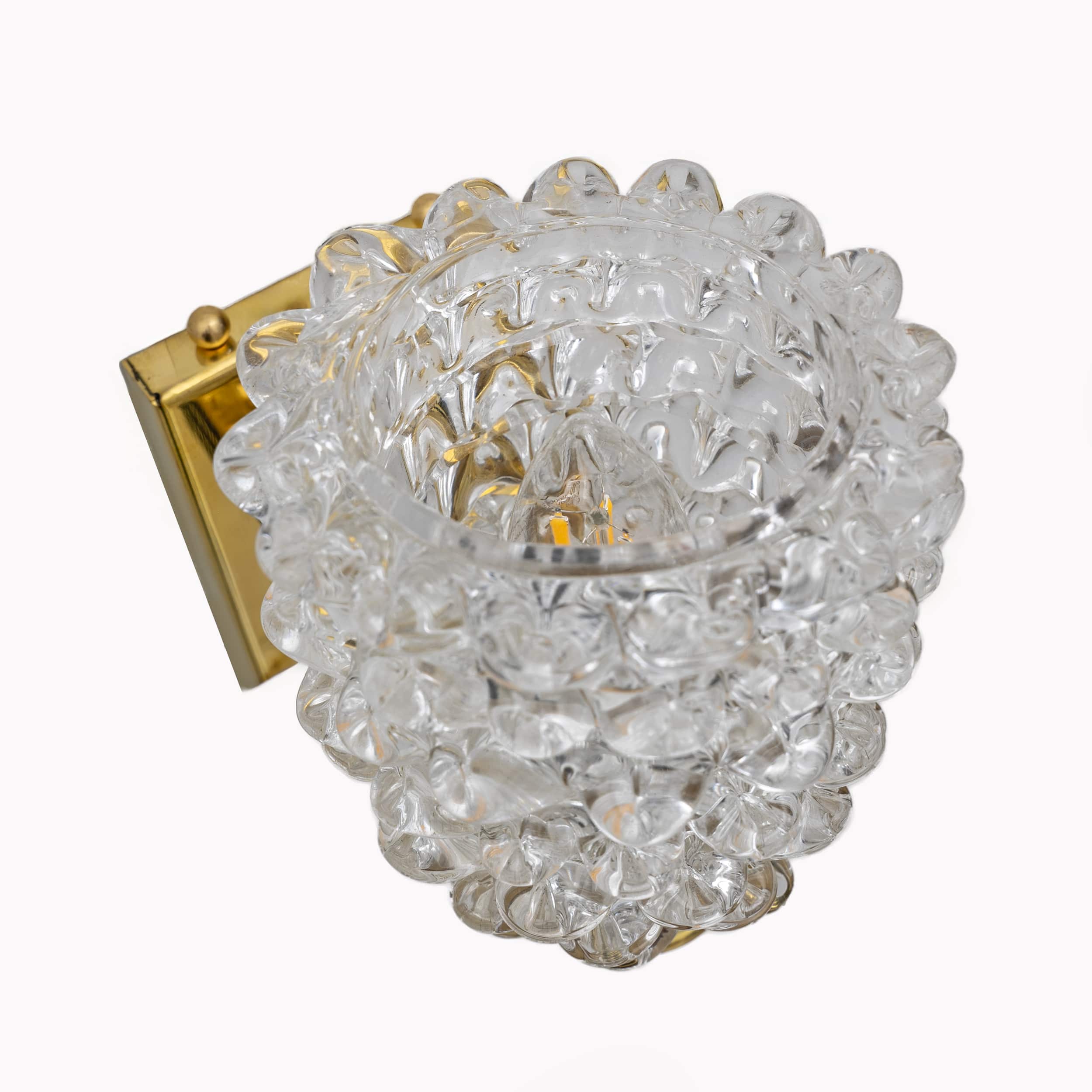 Barovier & Toso Art Dèco Style Brass and Rostrato Murano Glass Sconces, Pair
