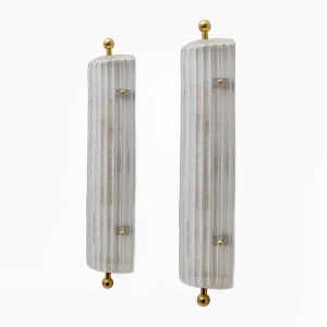 Pair of Art Dèco Style Italian Murano Glass and Brass Sconces