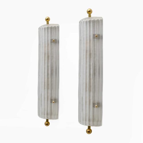Pair of Art Dèco Style Italian Murano Glass and Brass Sconces