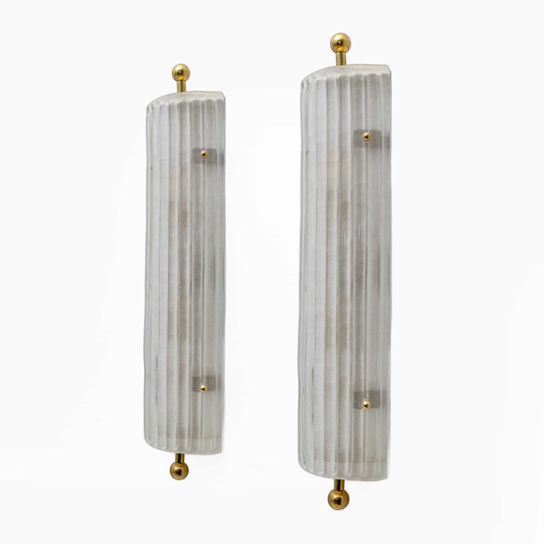 Pair of Art Dèco Style Italian Murano Glass and Brass Sconces