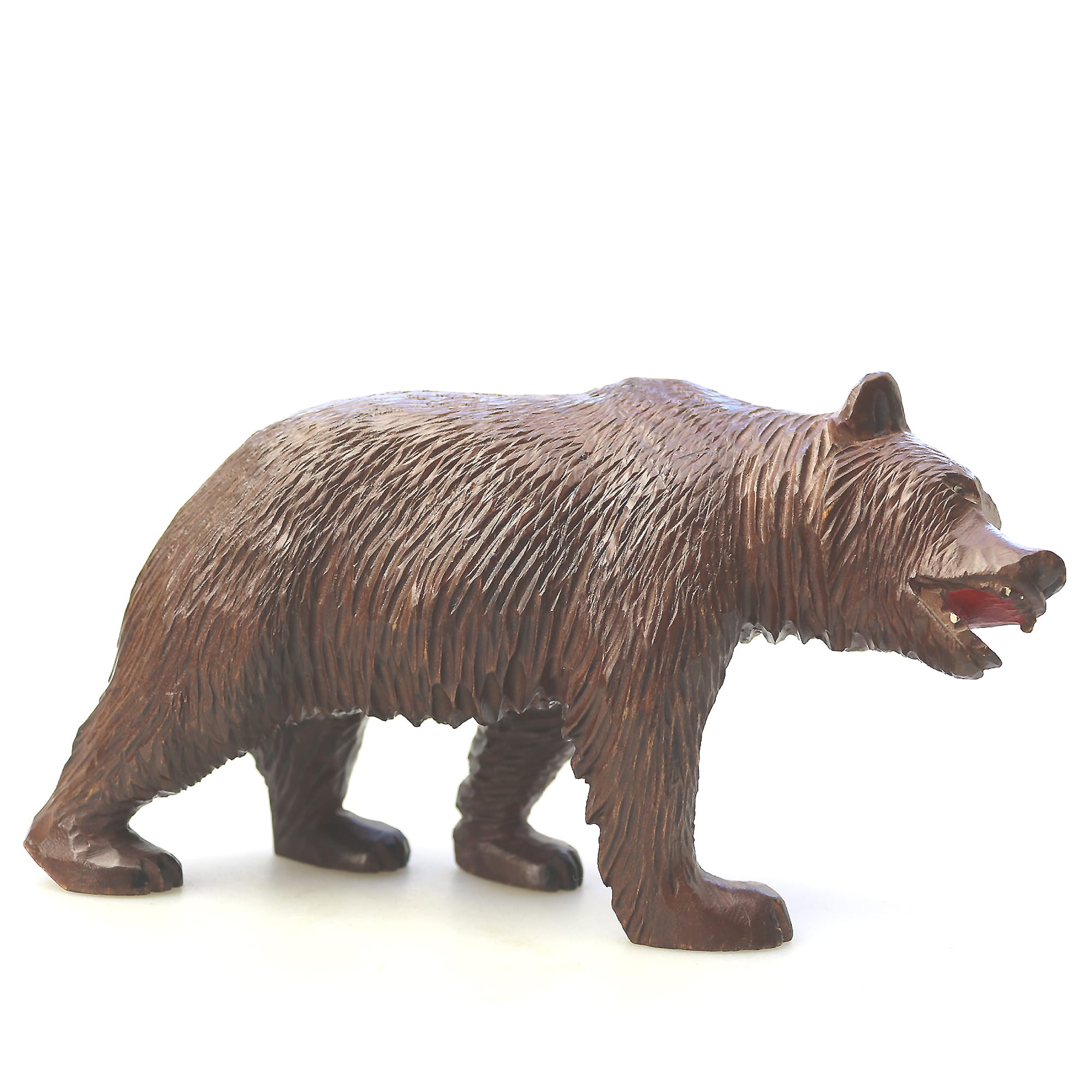 A large antique Swiss Black Forest hand-carved wooden Walking Bear C.20thC
