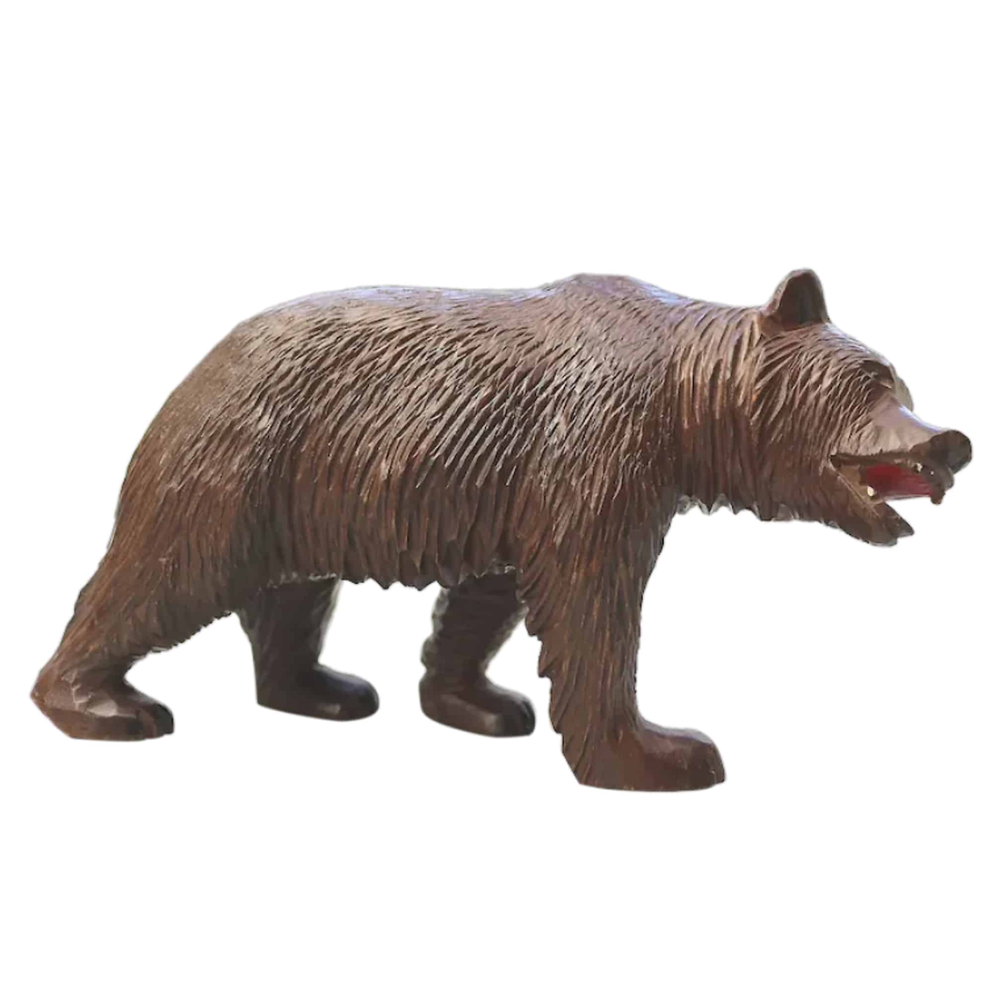 A large antique Swiss Black Forest hand-carved wooden Walking Bear C.20thC