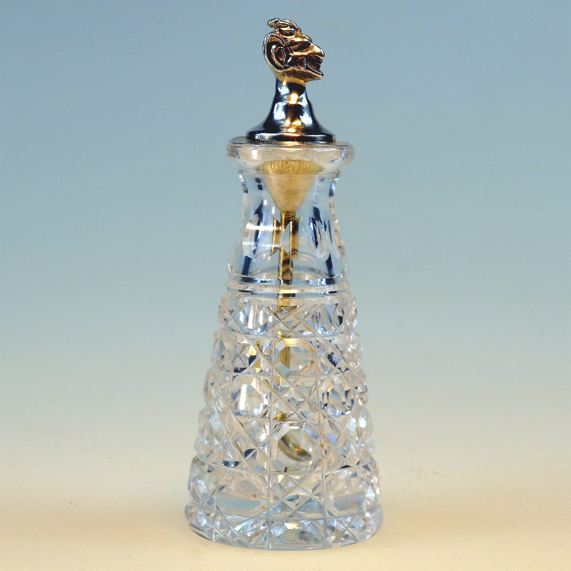 Fine antique solid silver & cut glass novelty Devil Cayenne Pepper Bottle C.1902