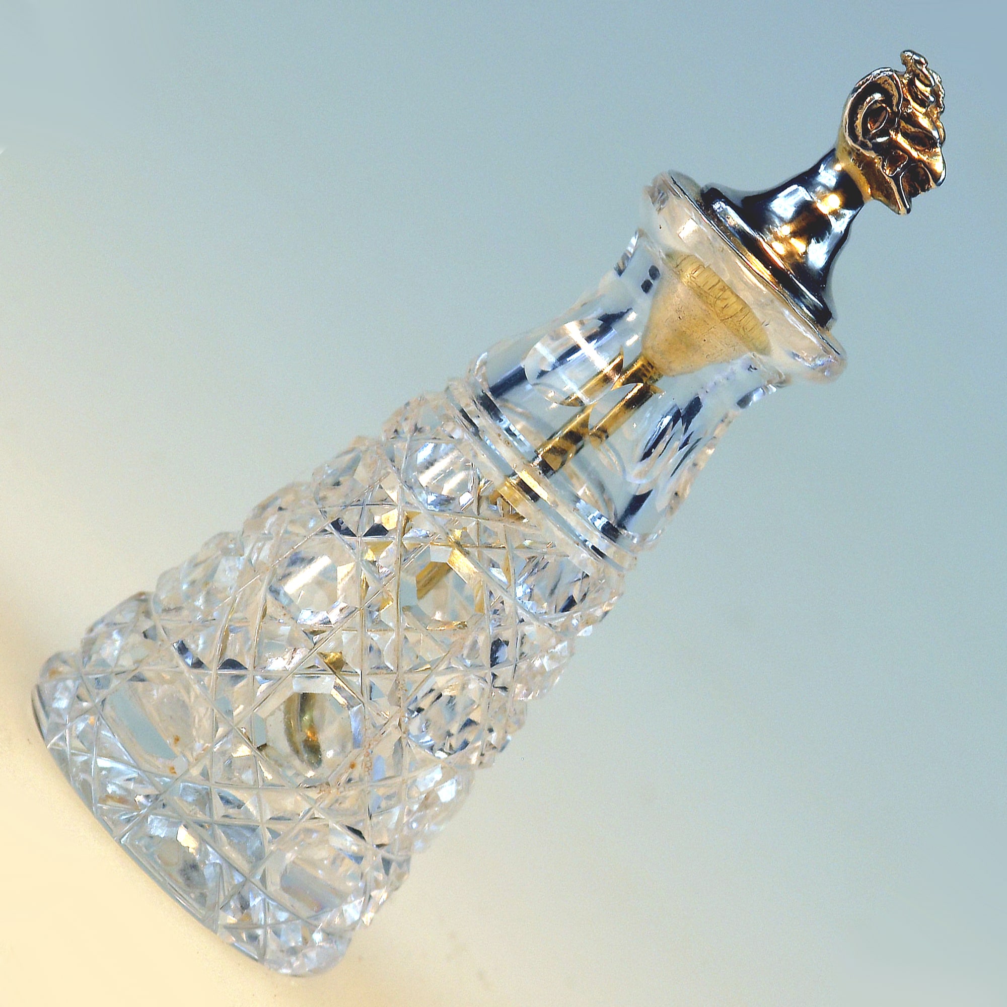 Fine antique solid silver & cut glass novelty Devil Cayenne Pepper Bottle C.1902