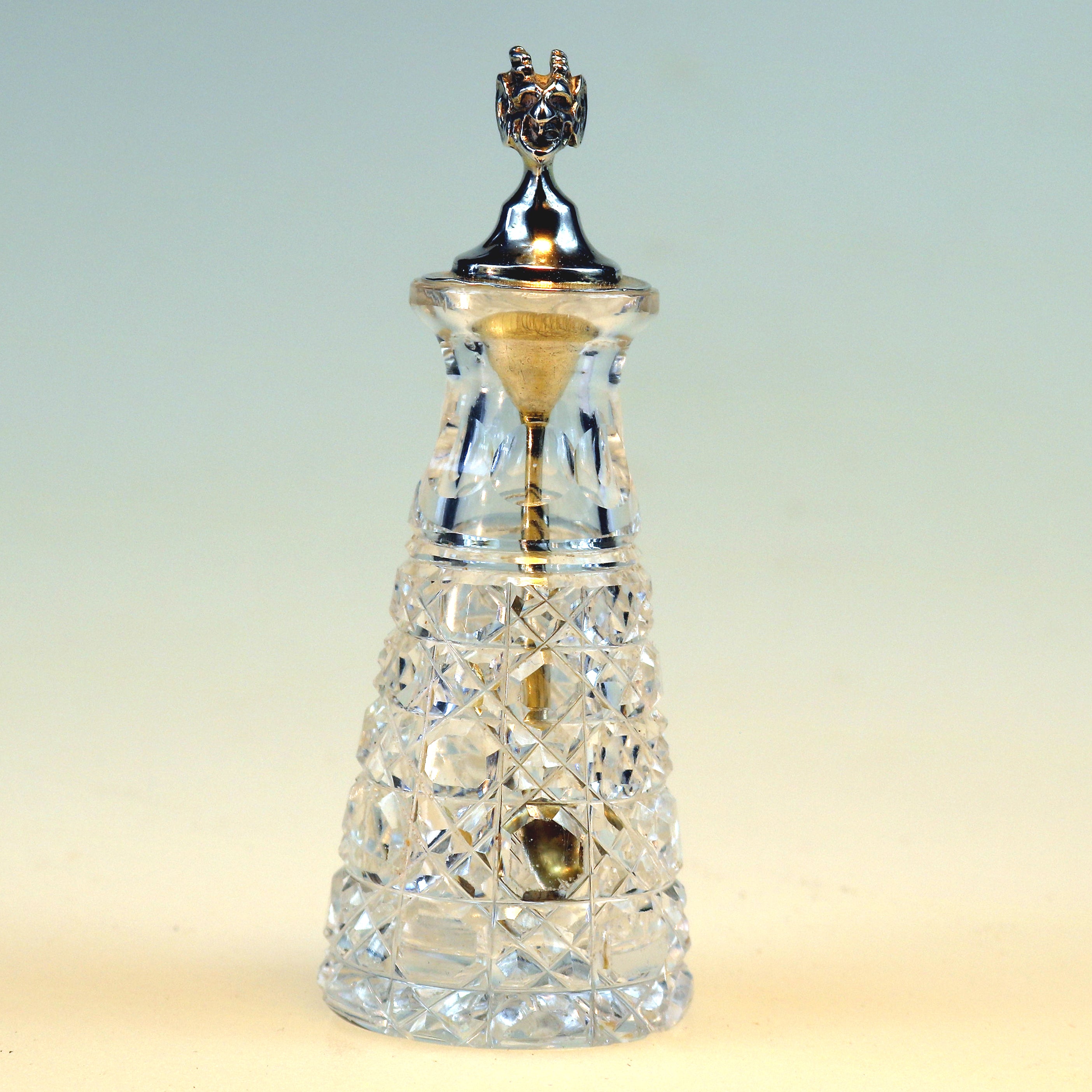 Fine antique solid silver & cut glass novelty Devil Cayenne Pepper Bottle C.1902