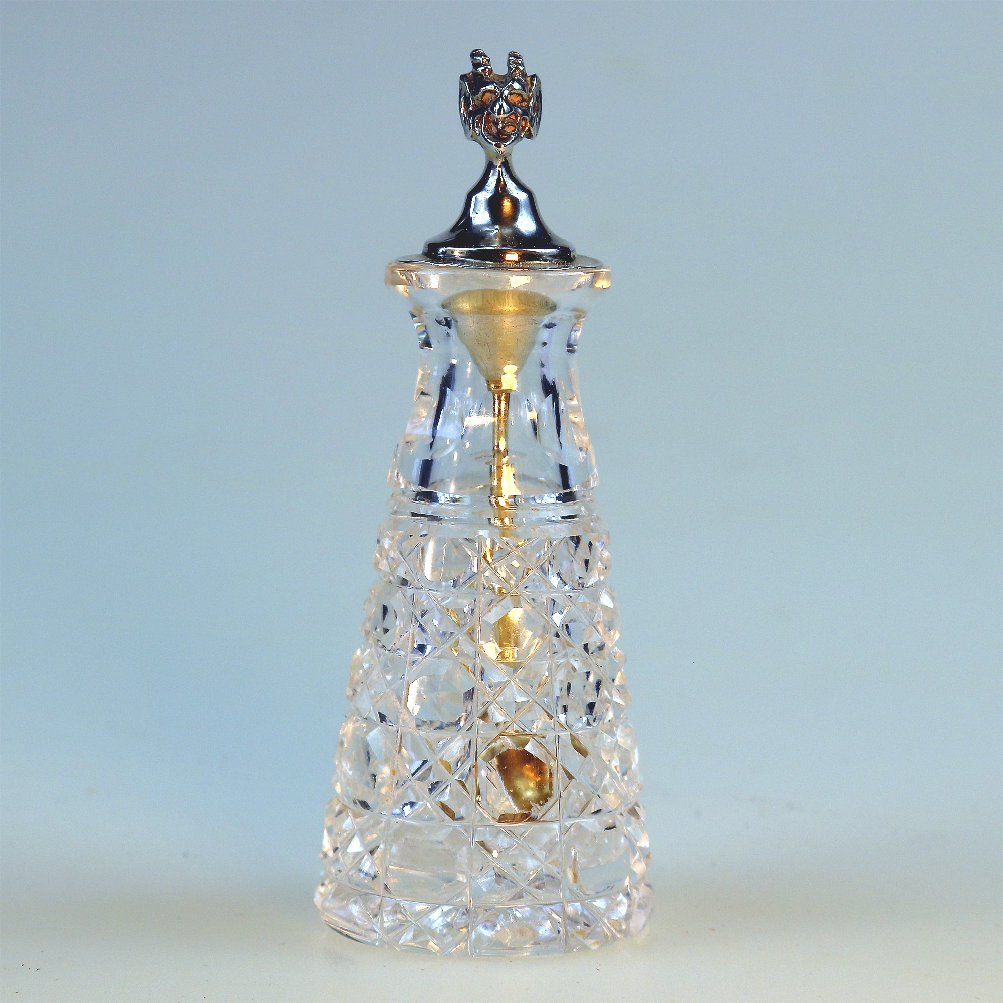 Fine antique solid silver & cut glass novelty Devil Cayenne Pepper Bottle C.1902