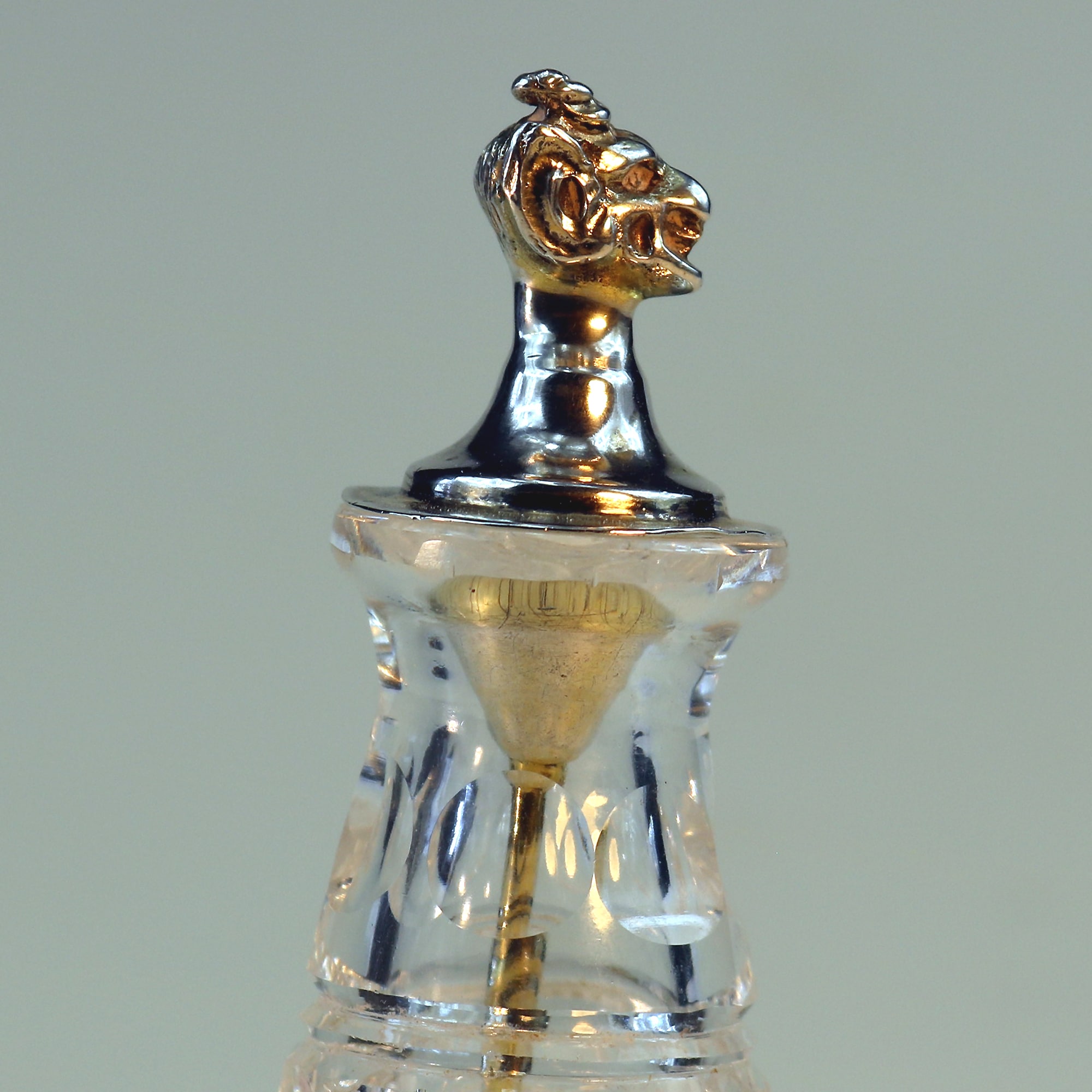 Fine antique solid silver & cut glass novelty Devil Cayenne Pepper Bottle C.1902