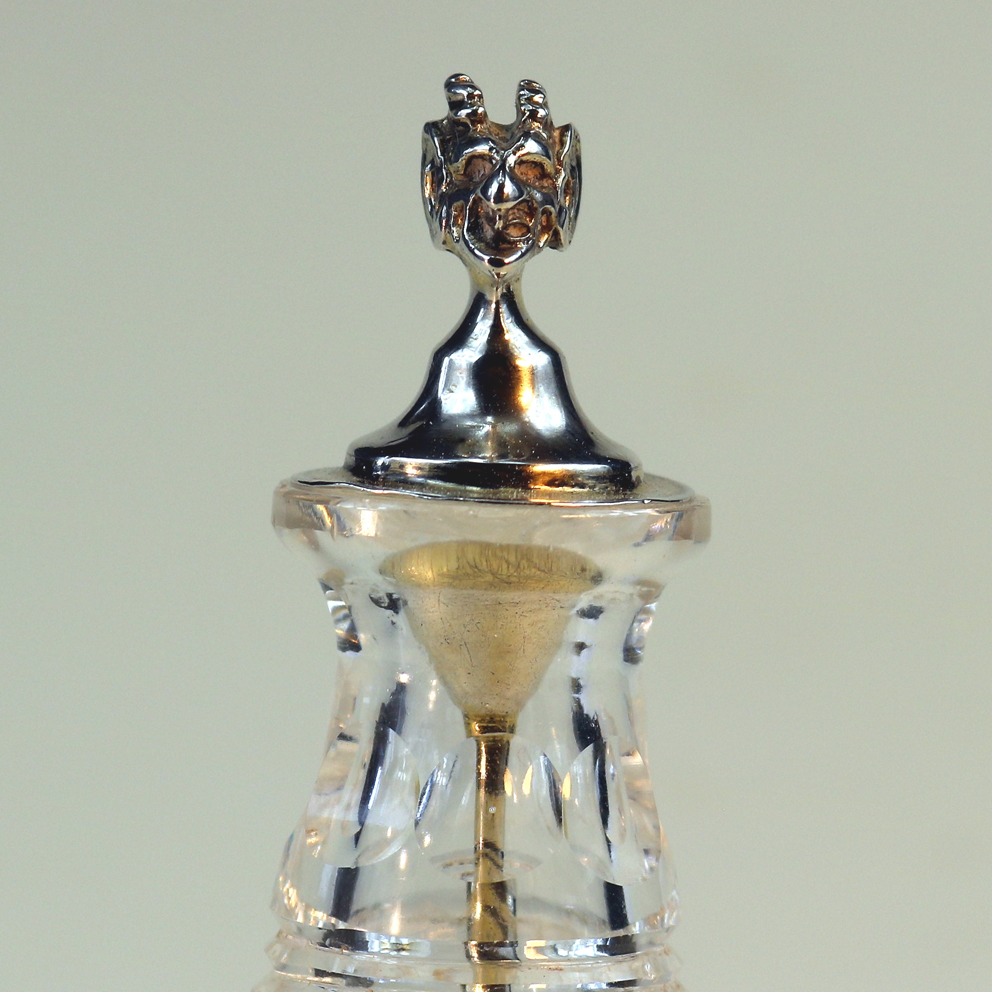 Fine antique solid silver & cut glass novelty Devil Cayenne Pepper Bottle C.1902