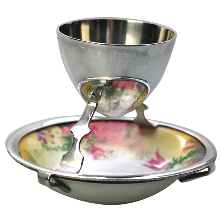 A Christopher Dresser antique novelty Egg Cup & Saucer by Hukin & Heath C.1900's