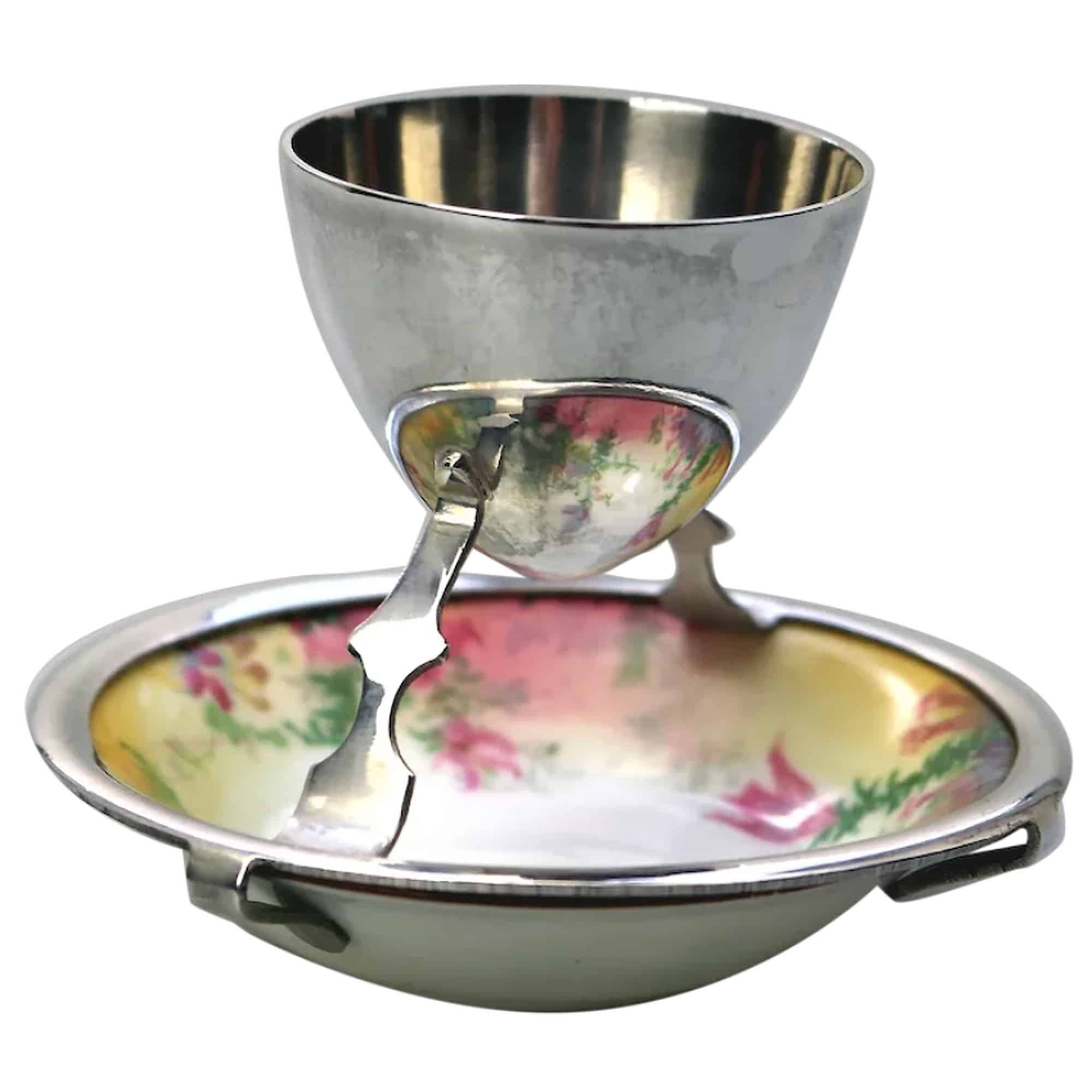 A Christopher Dresser antique novelty Egg Cup & Saucer by Hukin & Heath C.1900's
