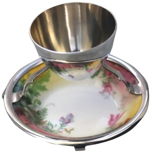 A Christopher Dresser antique novelty Egg Cup & Saucer by Hukin & Heath C.1900's