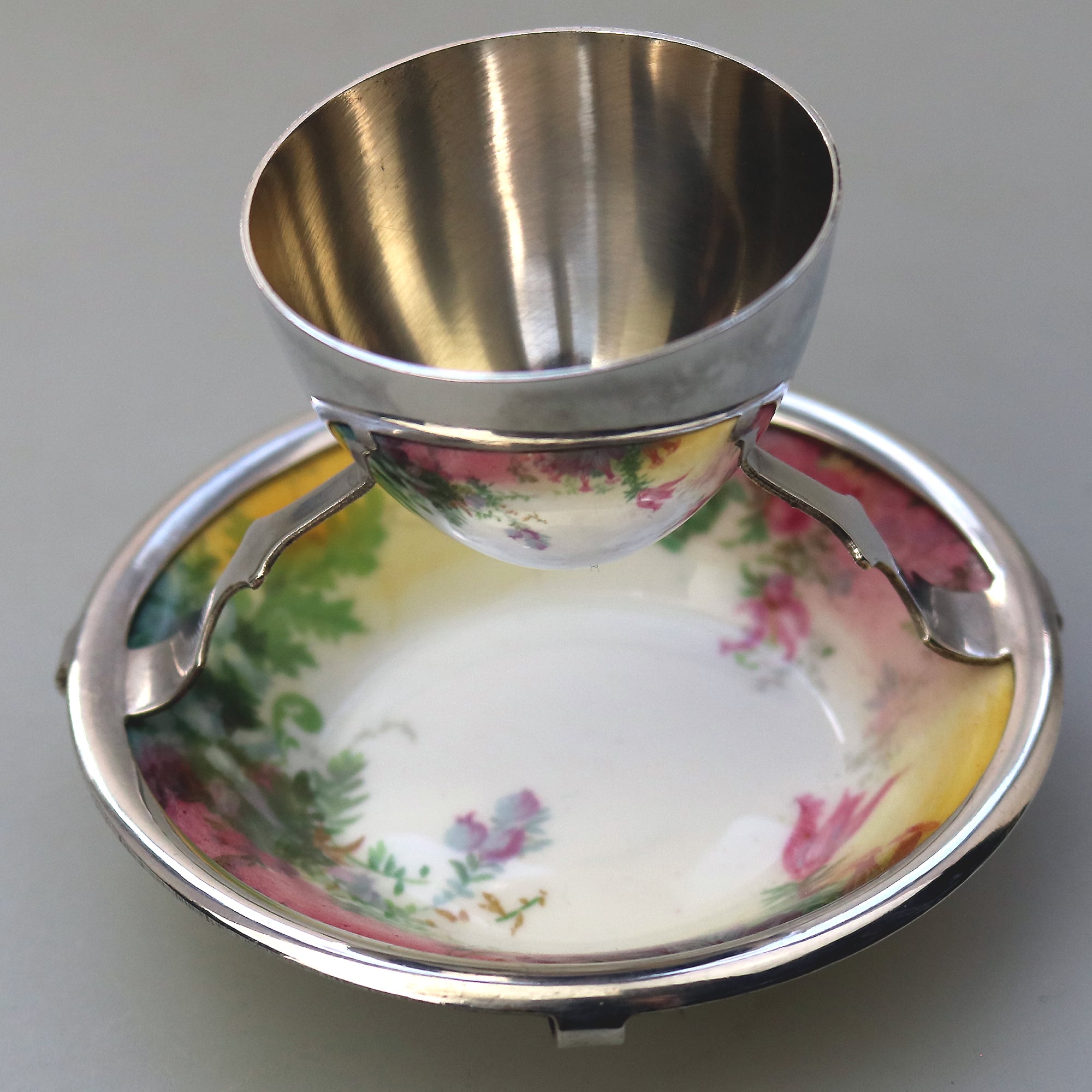 A Christopher Dresser antique novelty Egg Cup & Saucer by Hukin & Heath C.1900's