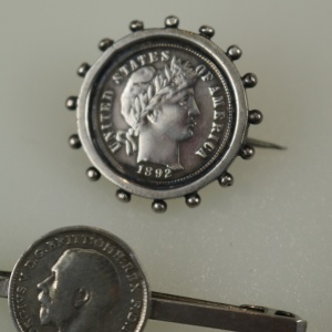 A collection of antique silver Coin Jewellery pendant & Brooches of various dates