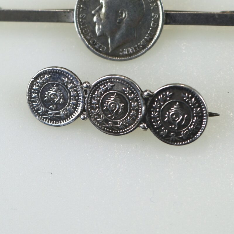 A collection of antique silver Coin Jewellery pendant & Brooches of various dates