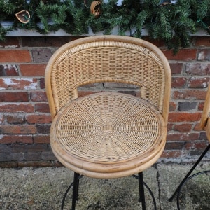 Vintage Cast Iron & Rattan Bar Stools, 1960s, x2