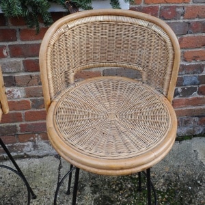 Vintage Cast Iron & Rattan Bar Stools, 1960s, x2