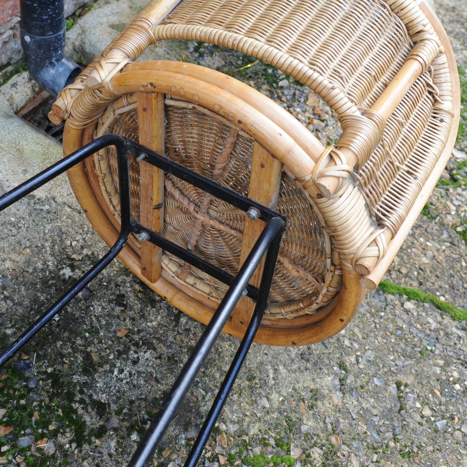 Vintage Cast Iron & Rattan Bar Stools, 1960s, x2
